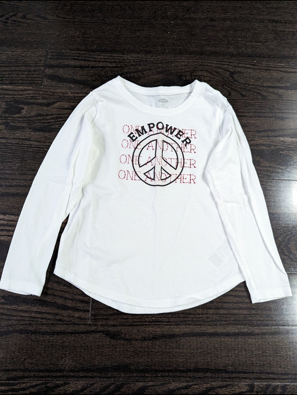 5/$20 Old Navy Girls Cotton “EMPOWER” Peace Sign Long Sleeve T-Shirt – Size 6–7